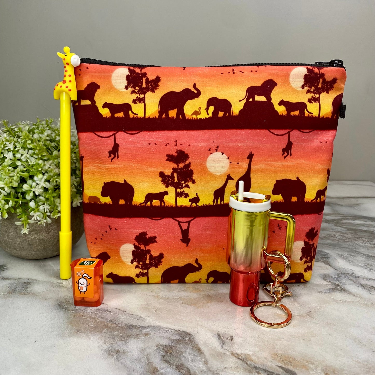 Pouch XL, Pen, TicTac, & Tumbler Keychain Bundled Set - Sunset Safari
