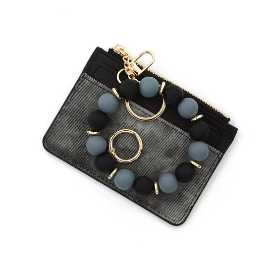 Denim Suede Bracelet Keychain & Card Holder Wallet - PREORDER