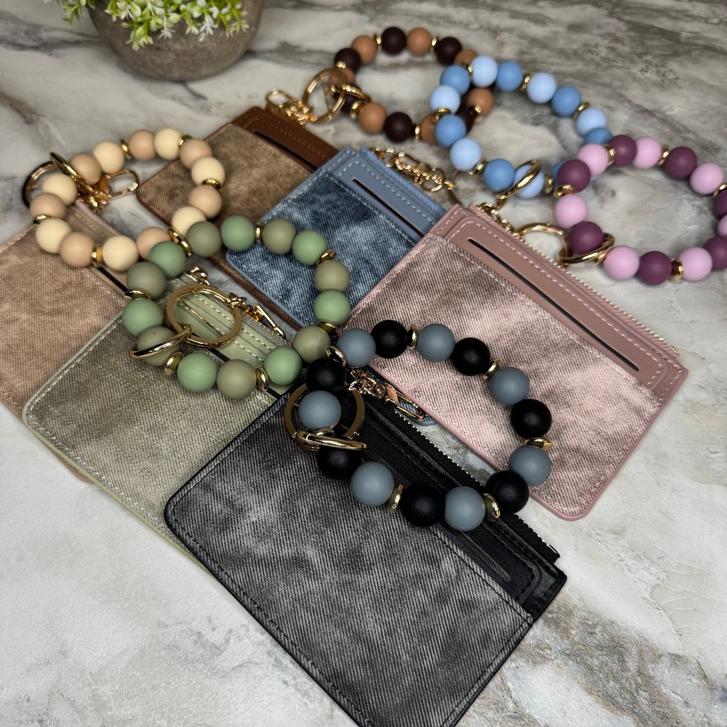 Denim Suede Bracelet Keychain & Card Holder Wallet - PREORDER