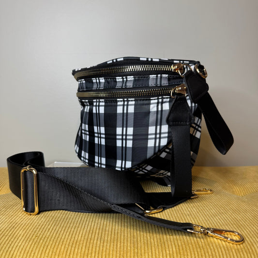 Roni - Nylon Crossbody - Black & White Plaid - PREORDER