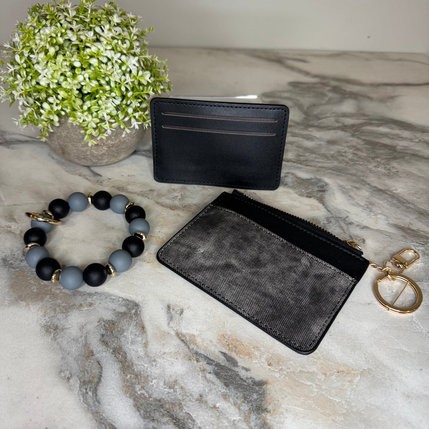Denim Suede Bracelet Keychain & Card Holder Wallet - PREORDER