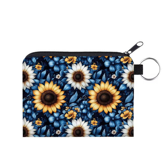 Mini Pouch - Floral Blue Yellow White Sunflower
