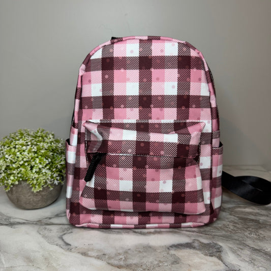 Mini Backpack - Pink Polka Dot Plaid