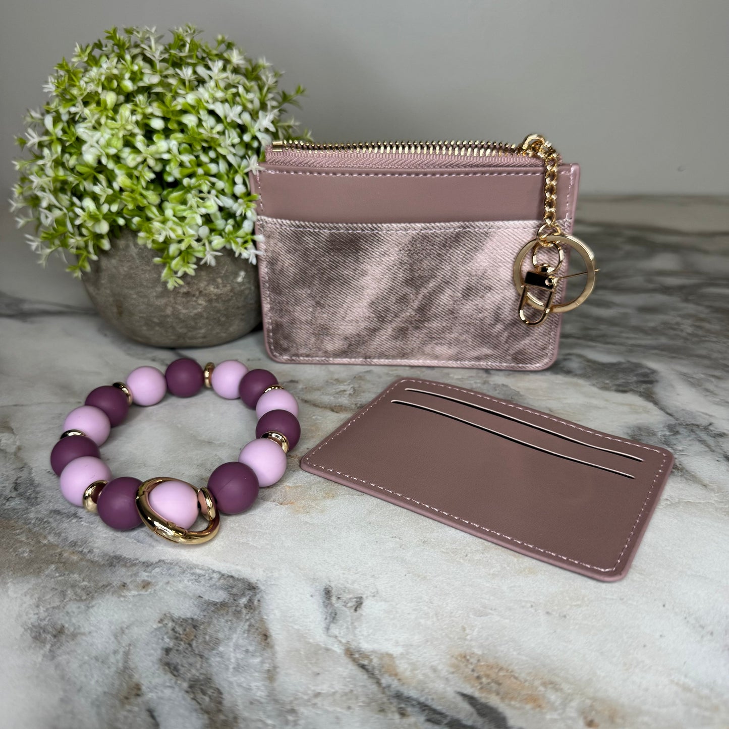 Denim Suede Bracelet Keychain & Card Holder Wallet - PREORDER