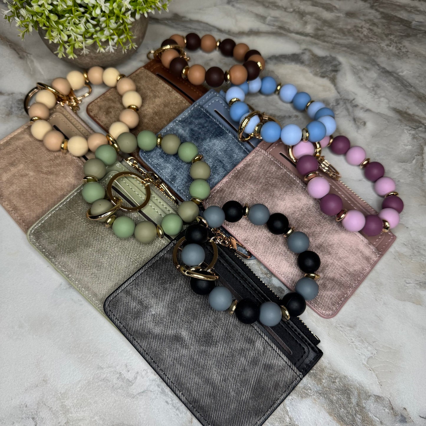 Denim Suede Bracelet Keychain & Card Holder Wallet - PREORDER