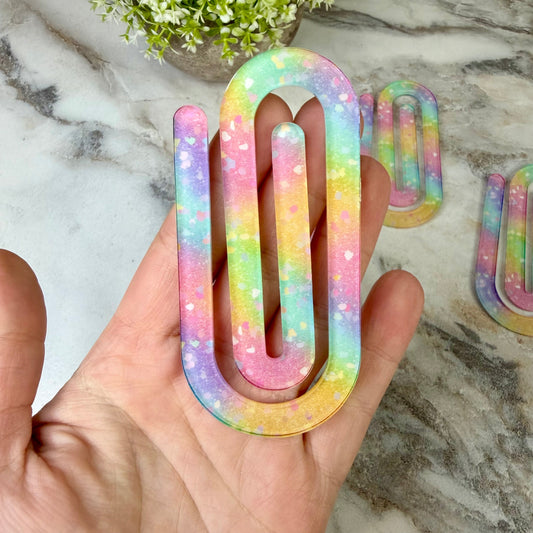 Jumbo Paperclip - Pastel Rainbow Glitter Heart