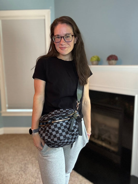 Roni - Checkered - Nylon Crossbody - Black + Grey