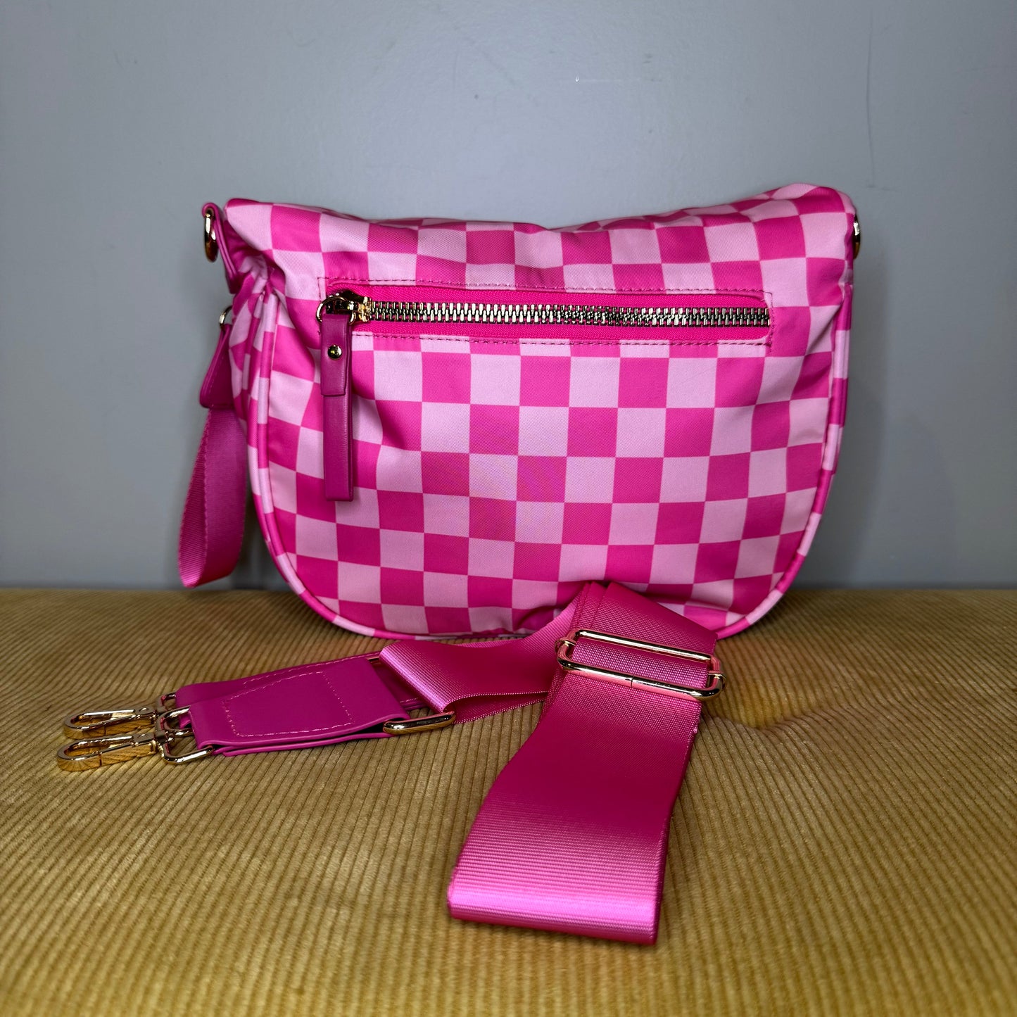 Roni - Checkered - Nylon Crossbody - Hot Pink