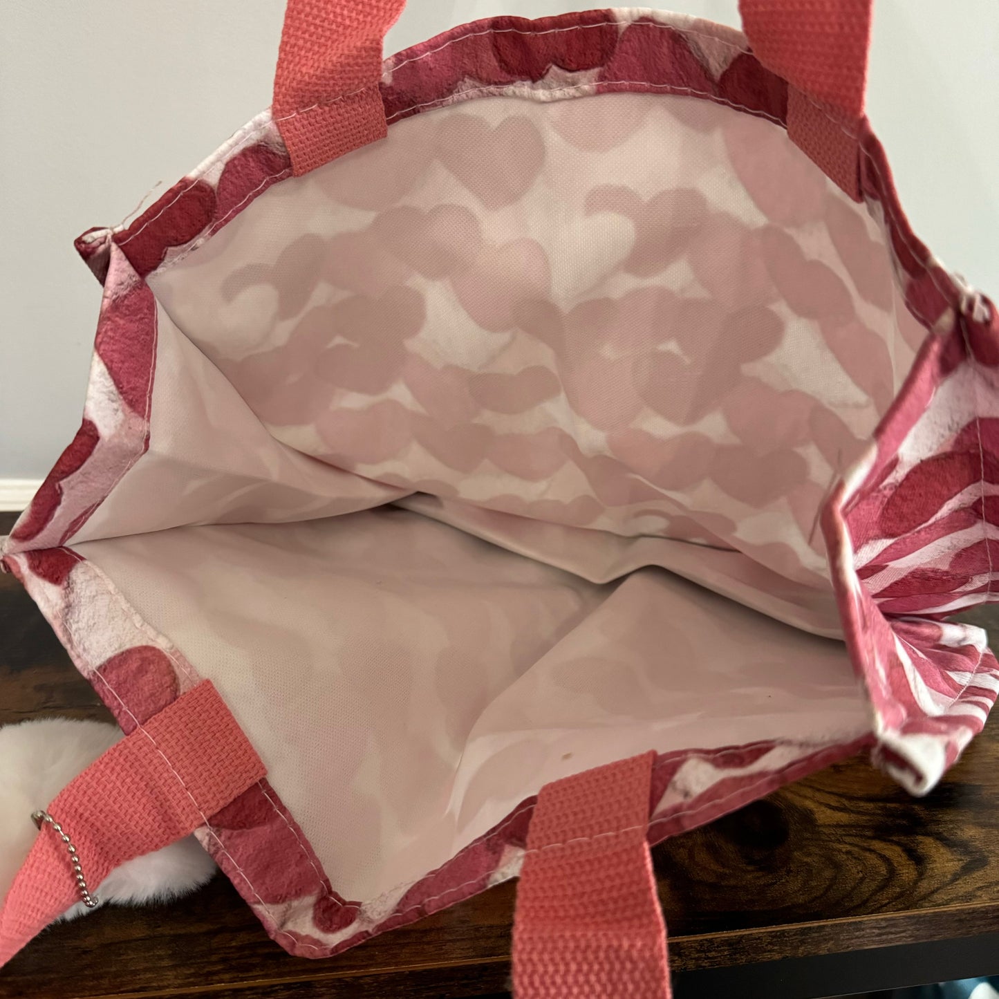 Tote Bag - Heart Dark Pink + White