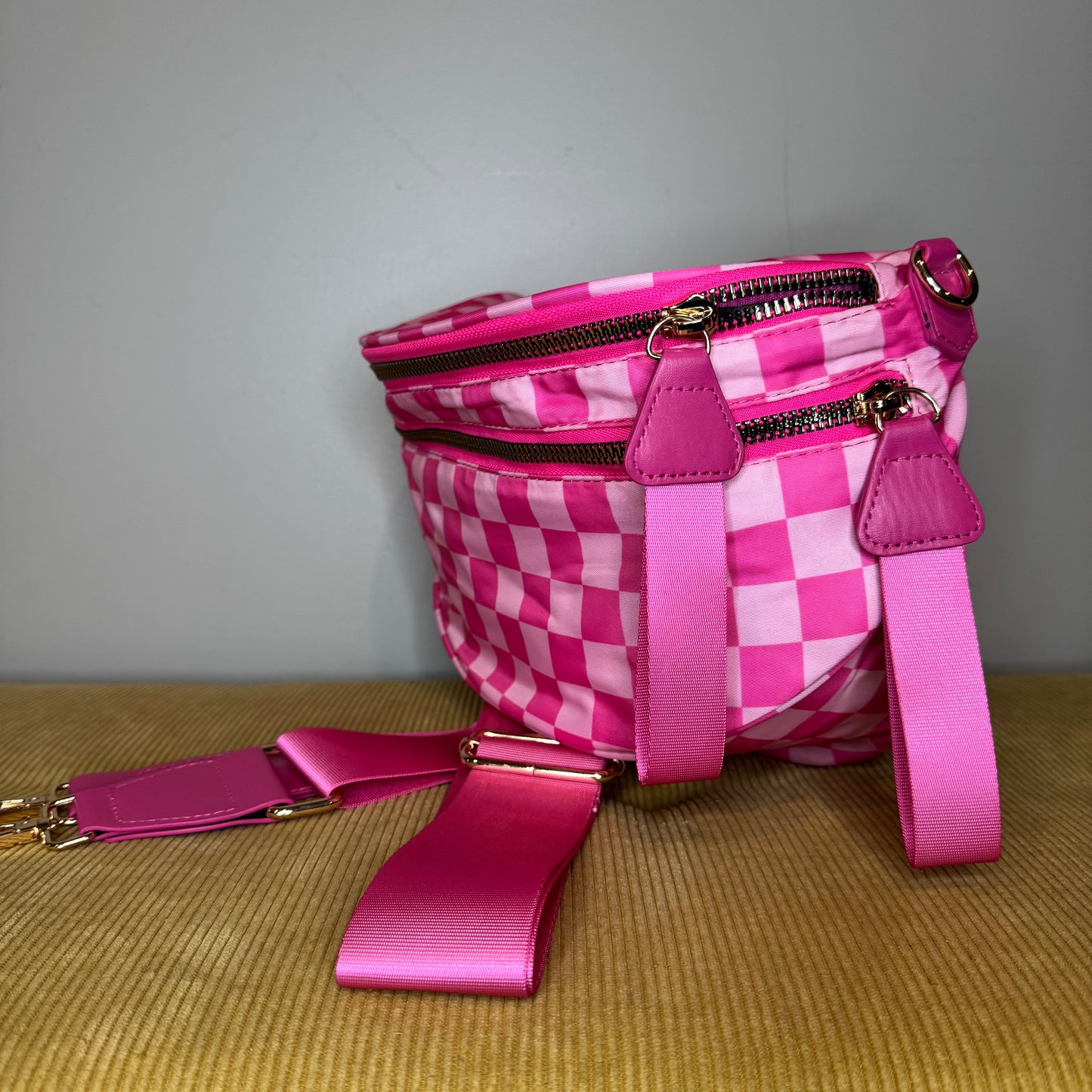 Roni - Checkered - Nylon Crossbody - Hot Pink