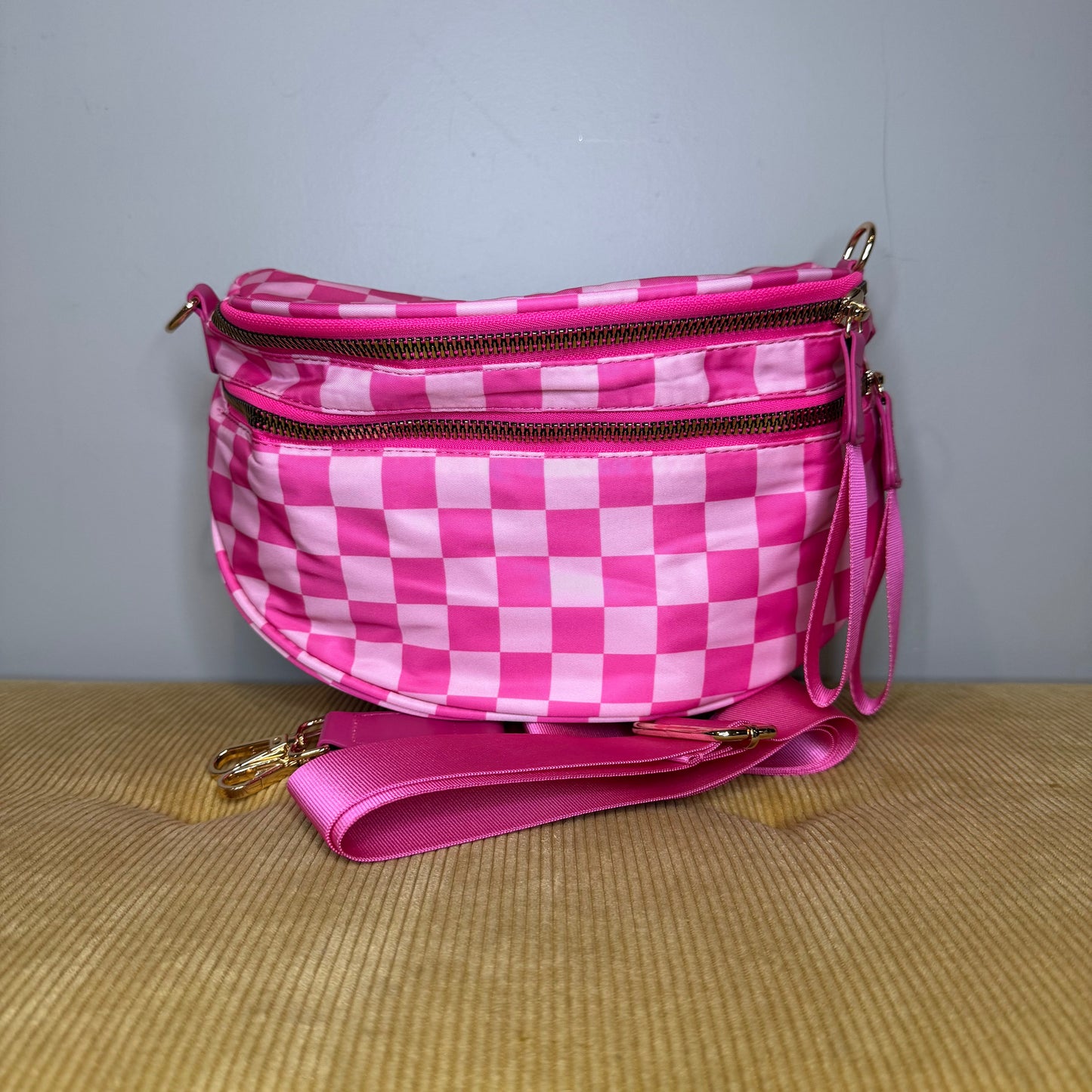 Roni - Checkered - Nylon Crossbody - Hot Pink
