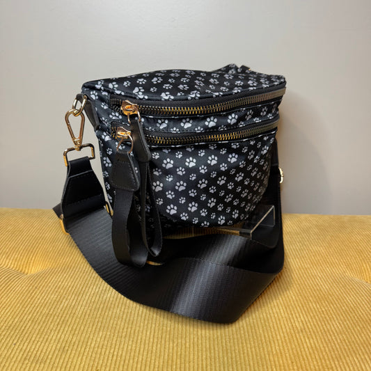The Roni Nylon Crossbody - Black & Grey Paw