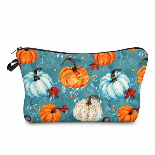 Pouch - Halloween Fall - Aqua Filagree Floral Pumpkins