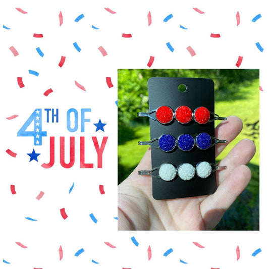 Druzy Hair Pin - Red White & Blue