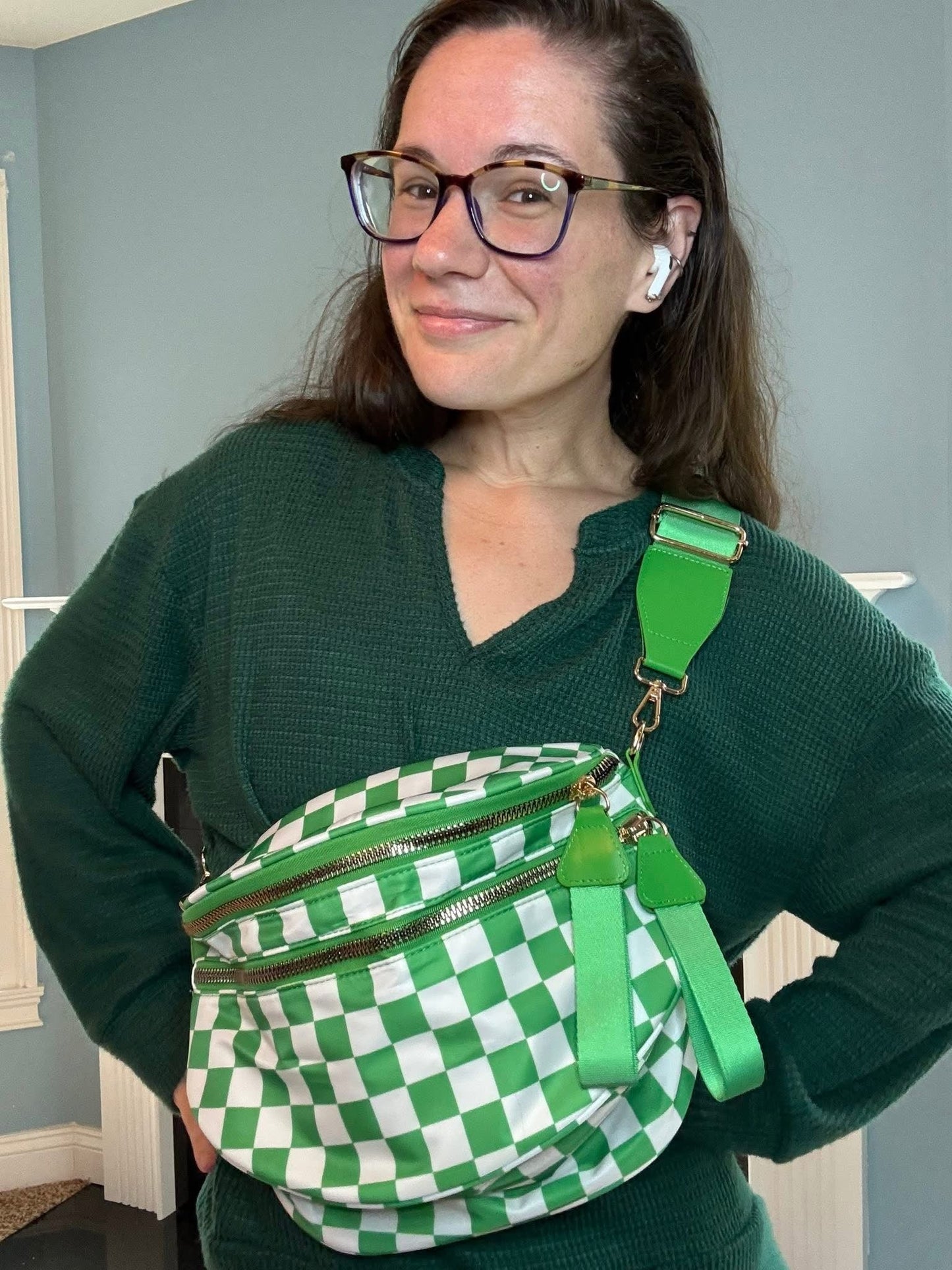 Roni - Checkered - Nylon Crossbody - Lime